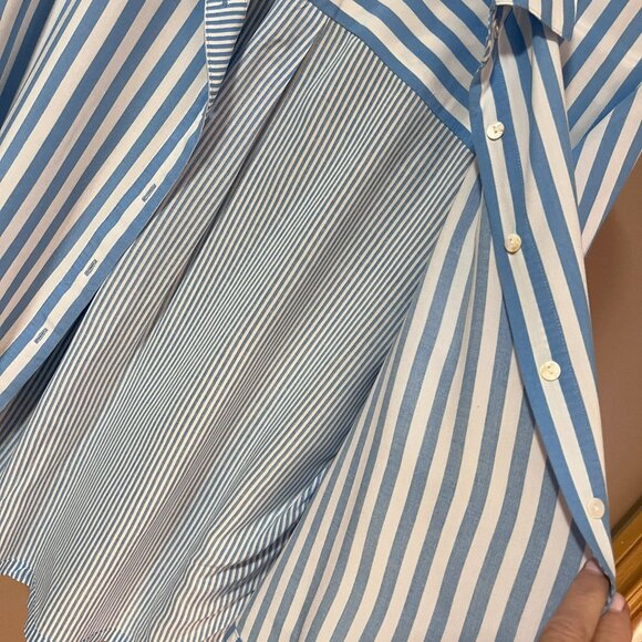 JANE + DELANCEY Light blue white striped soft short sleeve buttoned blouse Sz L - Picture 3 of 7